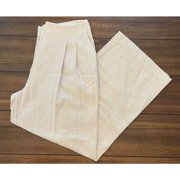 TopShop Herringbone Lightweight Wide Leg High Waist Trousers Sz 10 Oatmeal NWT - Picture 5 of 8
